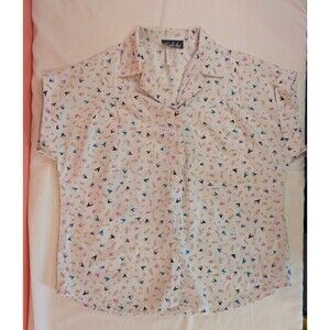 Women's Vintage Caliche All Over Retro Pattern Button Front Shirt White Medium